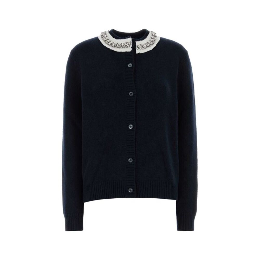 Prada Women Midnight Blue Wool Blend Cardigan